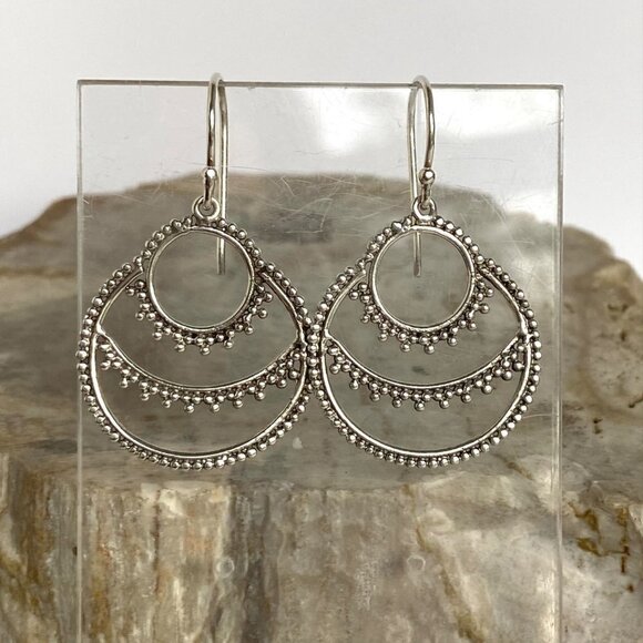 Sterling Silver 925 ATI ID 1.5" Round Bali Bead Style Dangle Earrings - Picture 6 of 16